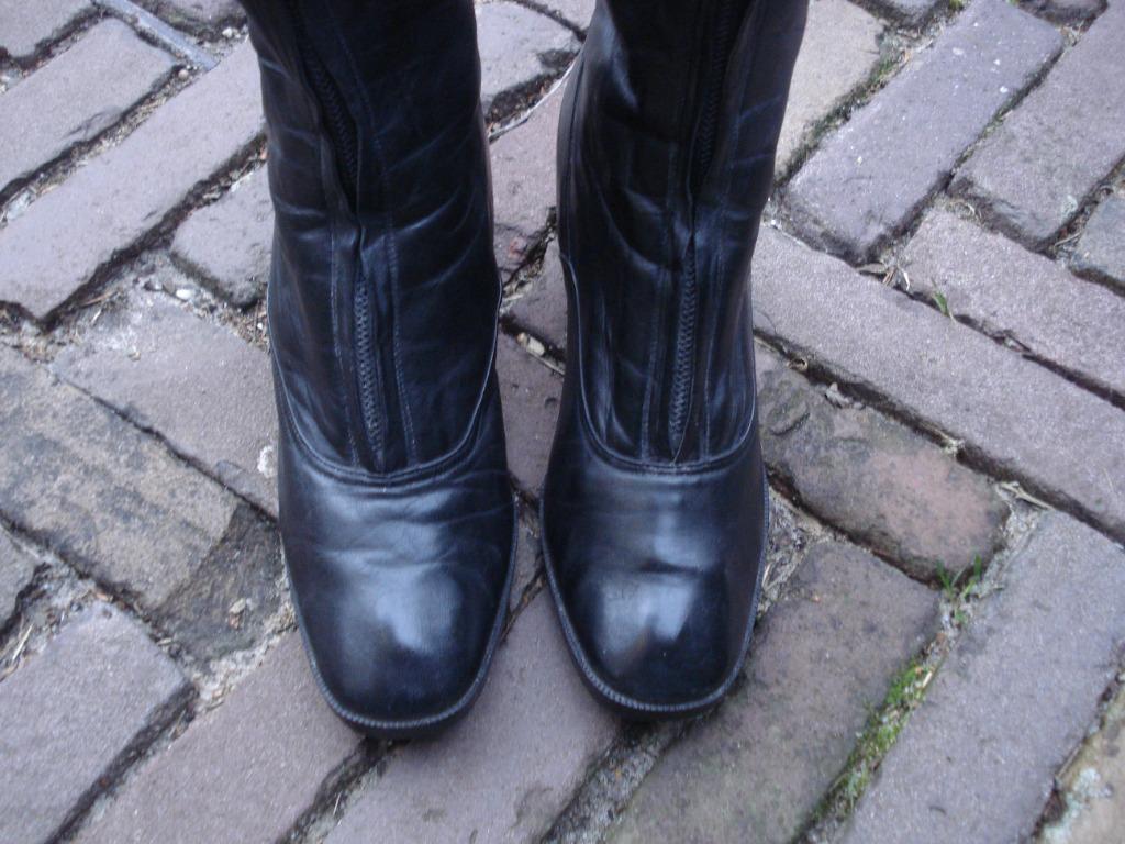 Bottes à talons carrés vintage de luxe, livraison gratuite,, Vintage dressing 35, Comme neuf, Bottes hautes, Noir