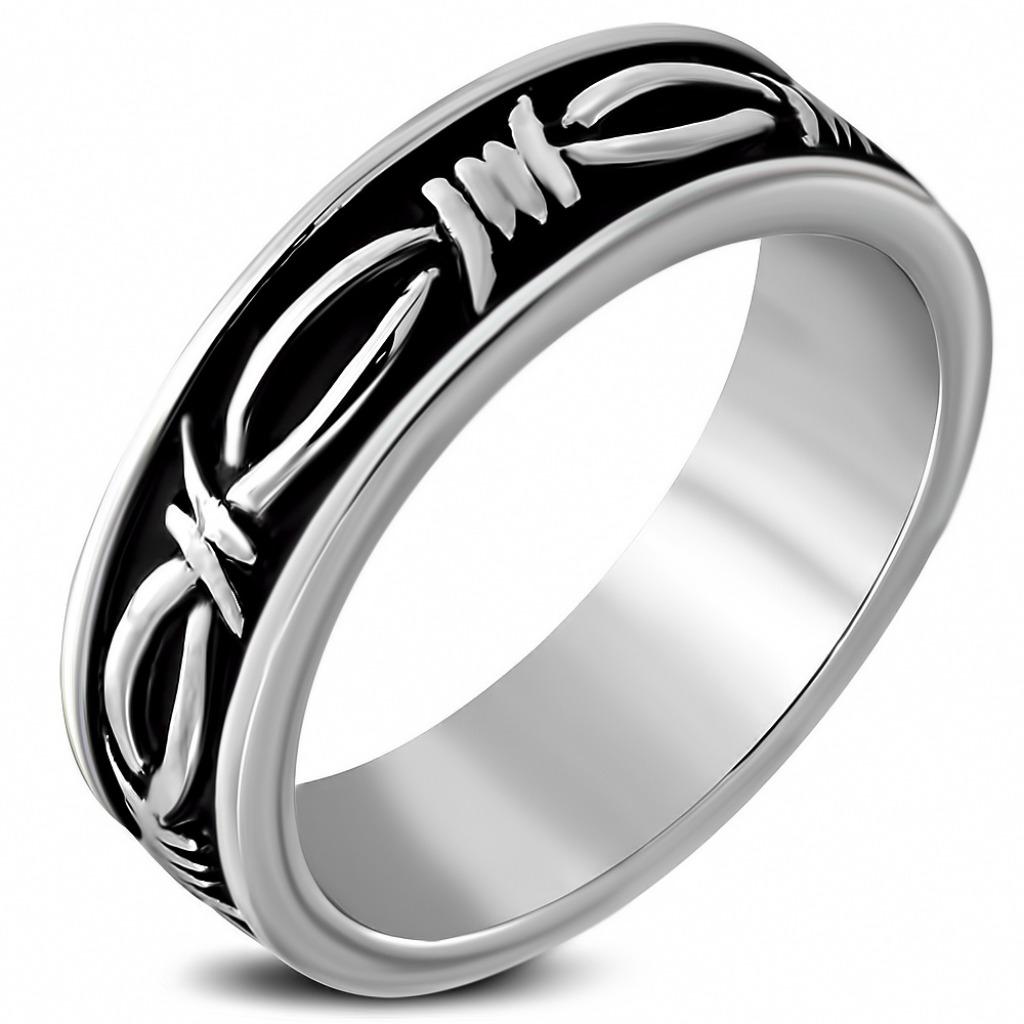Bague en acier avec motif de fil de fer barbelé - ÉPUISÉ - S, Enlèvement ou Envoi, Neuf, Fer ou Acier, Femme ou Homme