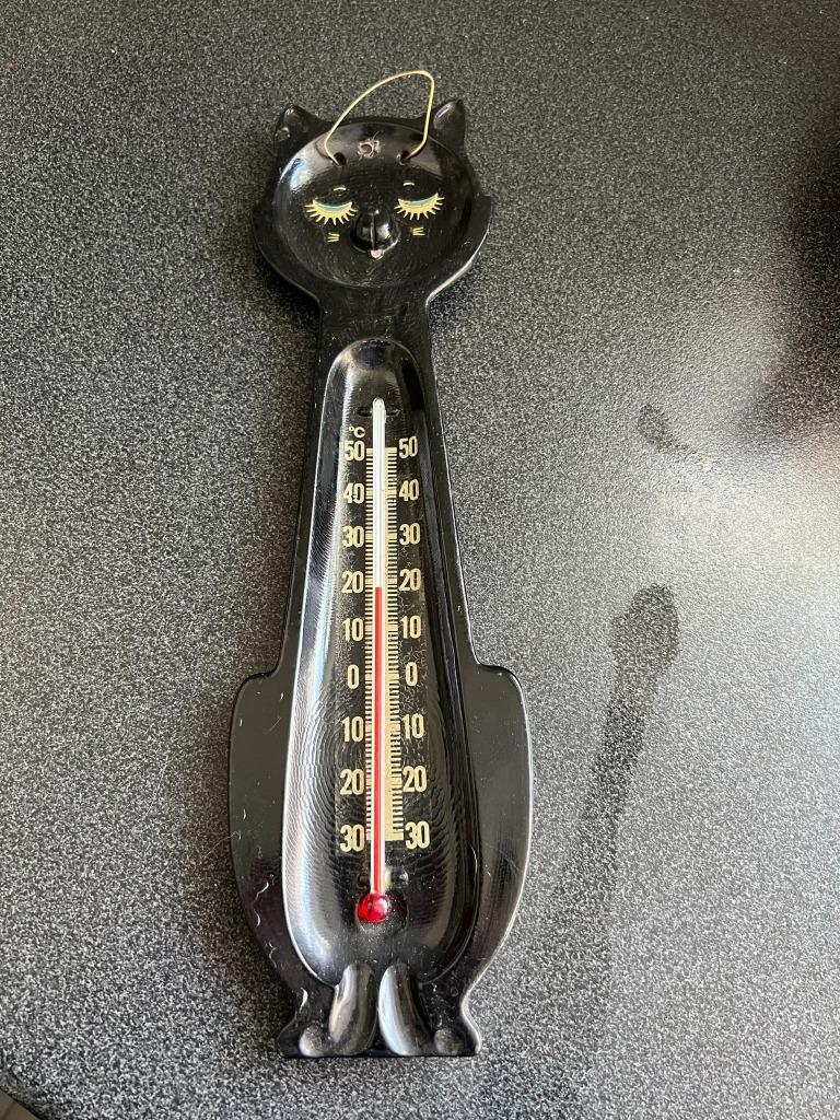 Vintage thermometer in de vorm van een kat, zwart, Antiek en Kunst, Curiosa en Brocante, Ophalen of Verzenden