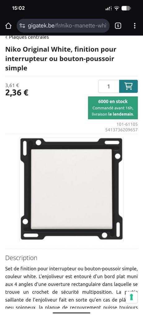 5x Niko finition bouton poussoir simple white, Enlèvement, Comme neuf