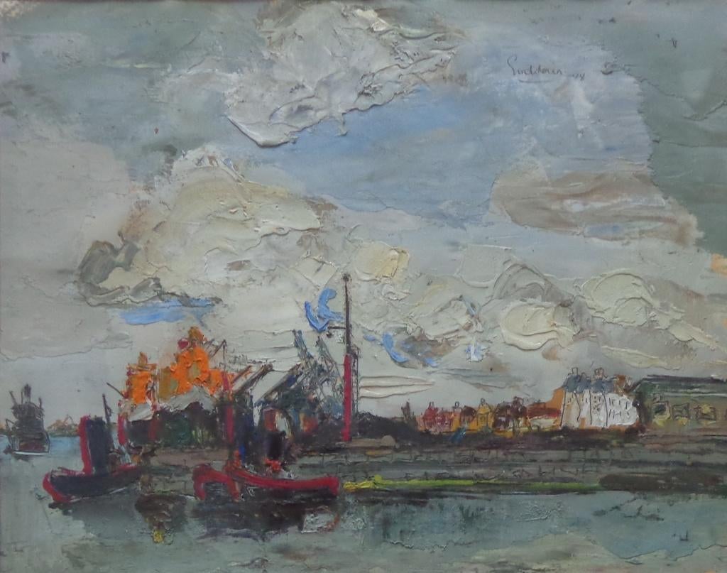 JACK GODDERIS / BOTEN IN HAVEN / OLIEVERF / 48x58cm KADER, Enlèvement ou Envoi