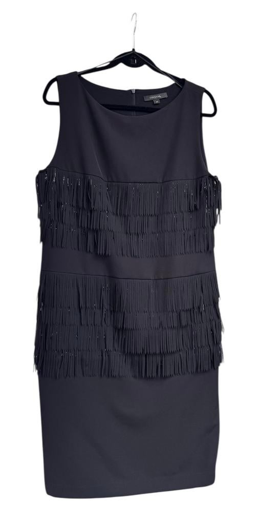 Robe de soirée - noire à franges - neuve - taille 44 - Comma, Enlèvement ou Envoi, Comma, Sous le genou, Noir