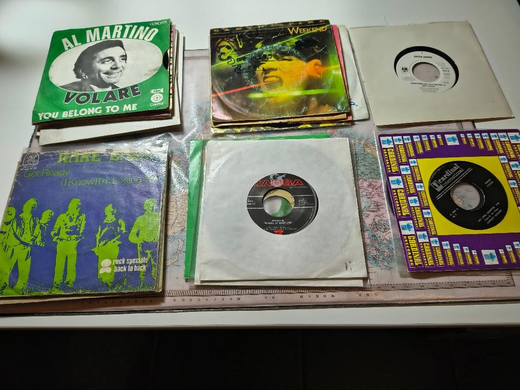 Pakket 1 v. 25 vinyl singles 45T:hits uit de 60's,70's&80's., Cd's en Dvd's, Vinyl | Pop, Gebruikt, Overige formaten, Ophalen of Verzenden