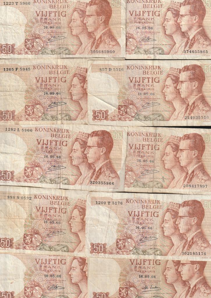 lot van 10 x 50 frank van het jaar 1966 van Boudewijn I ,, z, Verzenden, Los biljet