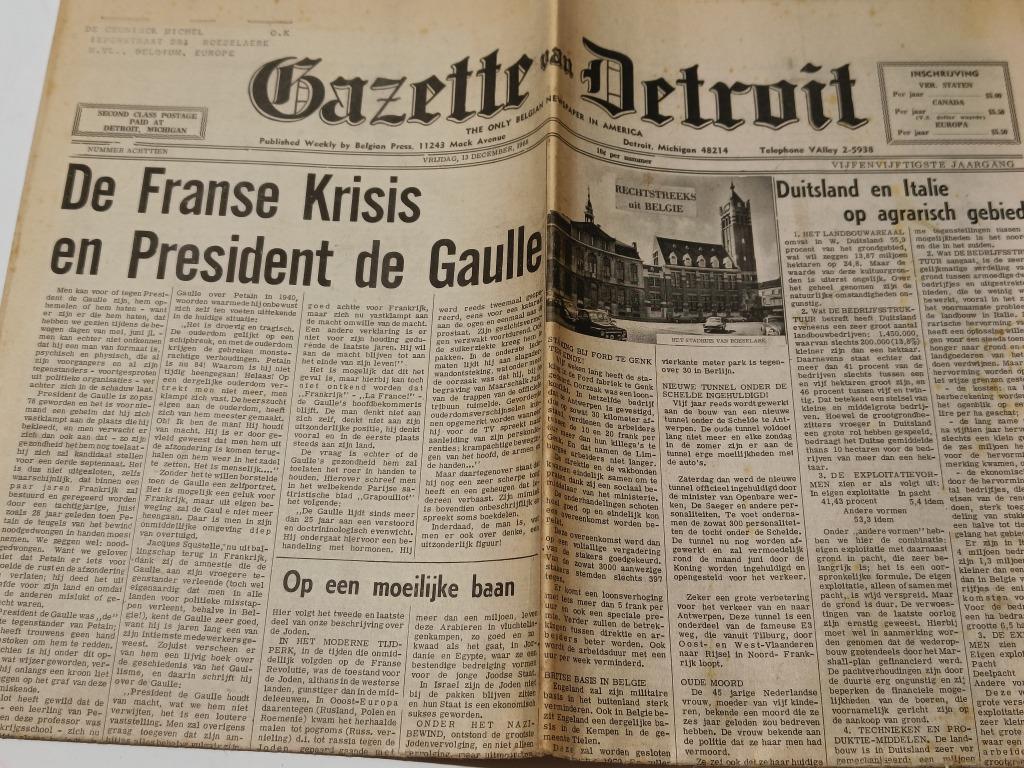 Krant Gazette van detroit 13/12/1968 Belgian press, Enlèvement ou Envoi, Utilisé, Journal