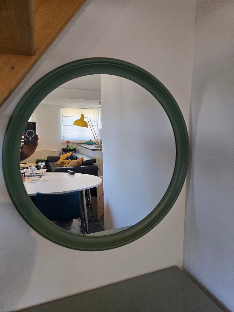 Spiegel - Groen - Rond, Huis en Inrichting, Woonaccessoires | Spiegels, Ophalen of Verzenden, Zo goed als nieuw, Rond