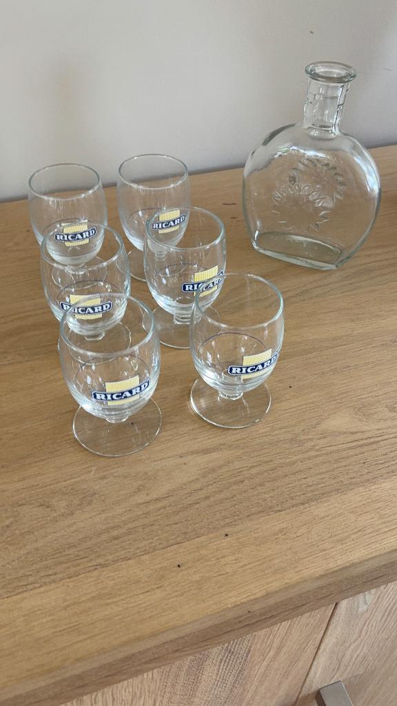 Vintage Ricard glazen + karaf – set van 6, Verzamelen, Ophalen of Verzenden, Gebruikt
