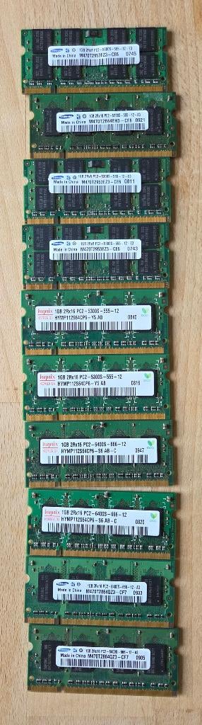 lot de 10 barettes de RAM de 1GB  PC2 5300 et 6400, Comme neuf, Laptop, 5300 et 6400, DDR2