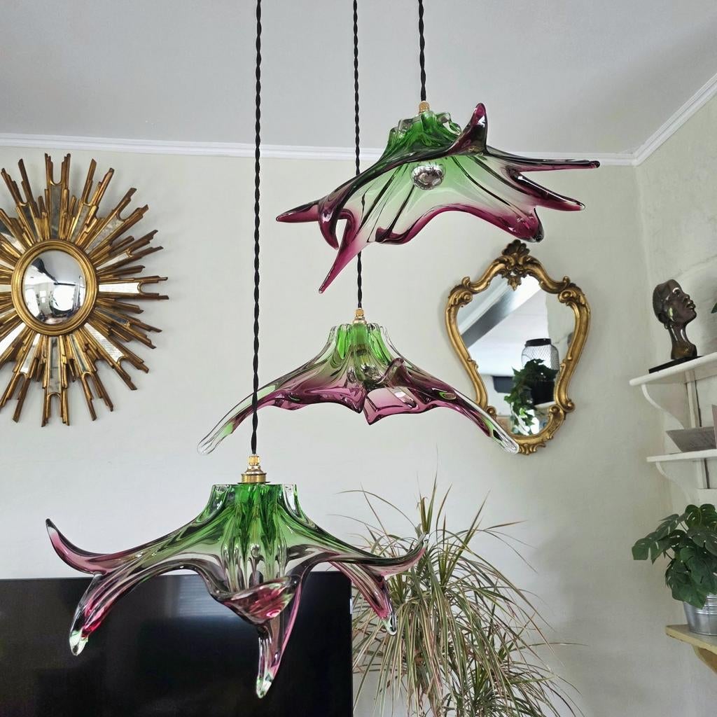 Vintage Murano glazen hanglampen., Ophalen of Verzenden