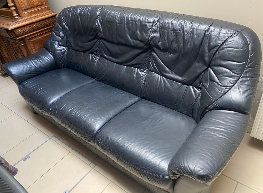 Mooie zwarte lederen zetel 3-zit GRATiS, Huis en Inrichting, Zetels | Zetels, Ophalen, Zo goed als nieuw