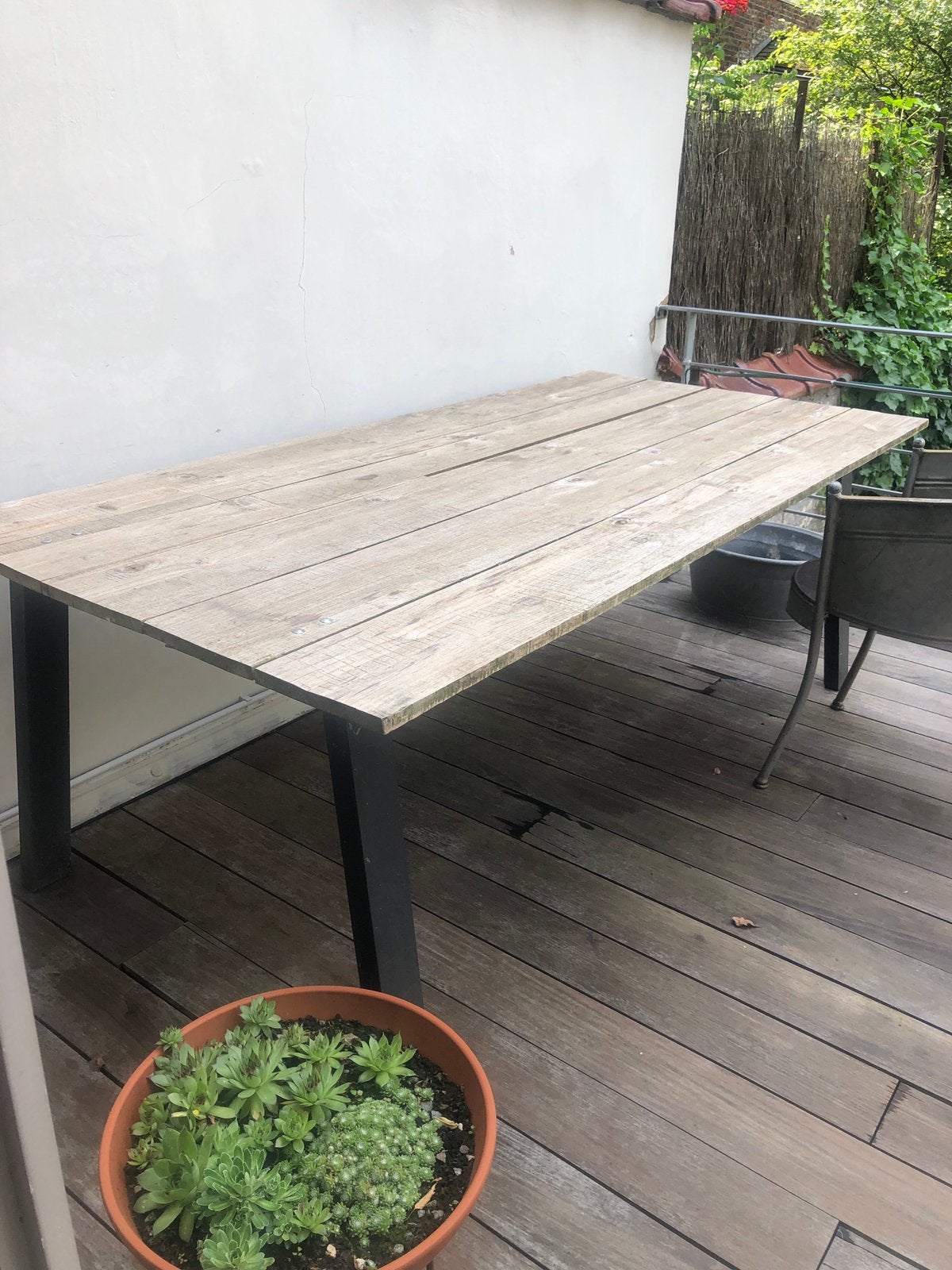 Table de jardin bois et pieds metal mat noir, Enlèvement, Utilisé, Rectangulaire, Bois