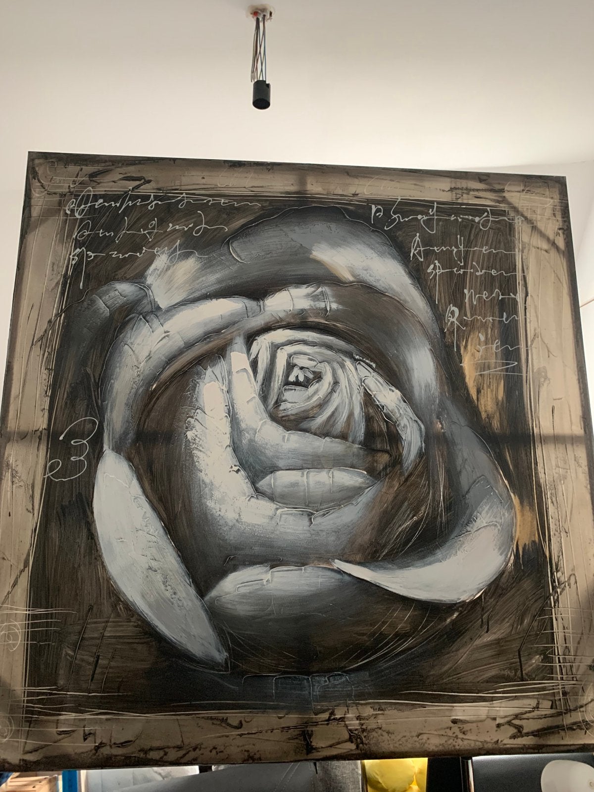 Grote kader in grijs zwart met roos, Antiek en Kunst, Kunst | Schilderijen | Abstract, Ophalen
