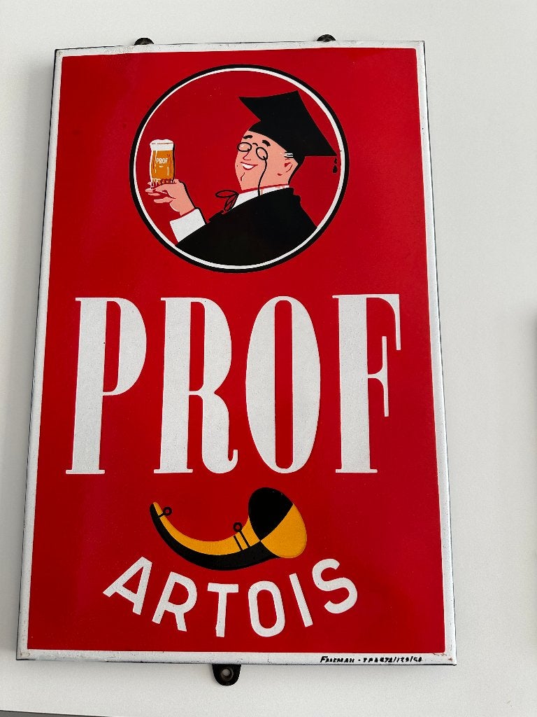 Emaille reklame bord PROF ARTOIS 1950, Verzamelen, Ophalen, Gebruikt, Reclamebord