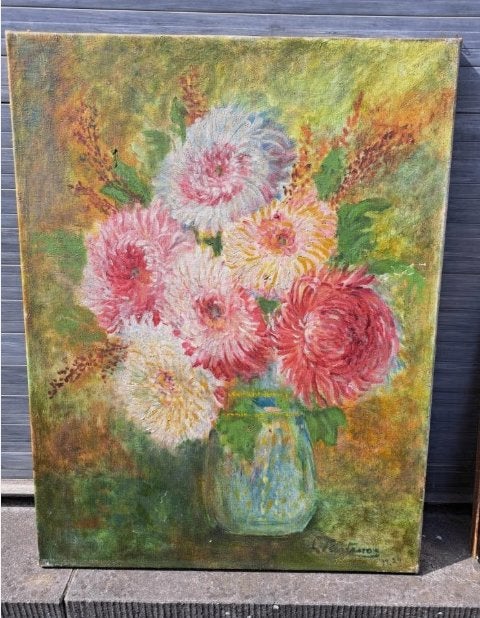 huile sur toile fleurs signe, Enlèvement ou Envoi, Fleurs, Toile