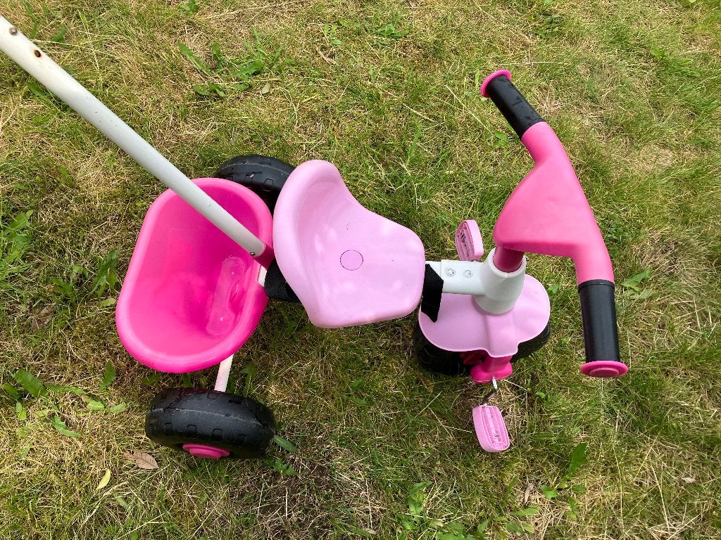 roze driewieler, Ophalen, Gebruikt, Duwstang