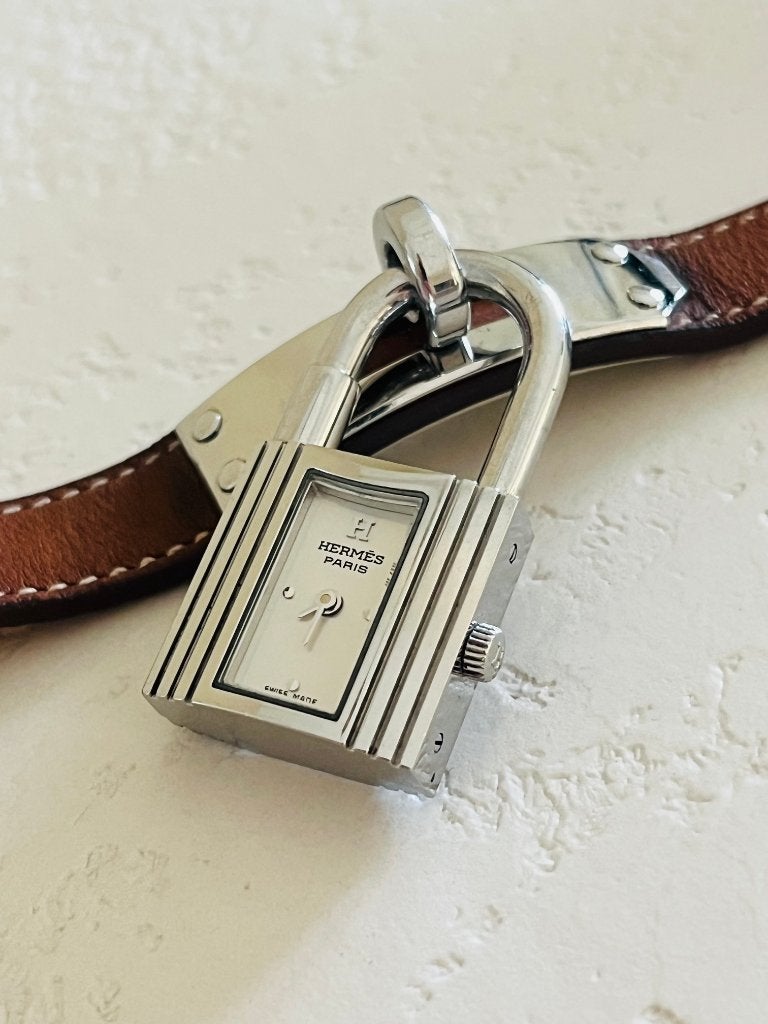 Vintage Hermes Kelly Lock case horloge XL, Handtassen en Accessoires, Horloges | Dames, Overige merken, Staal, Polshorloge, Ophalen of Verzenden