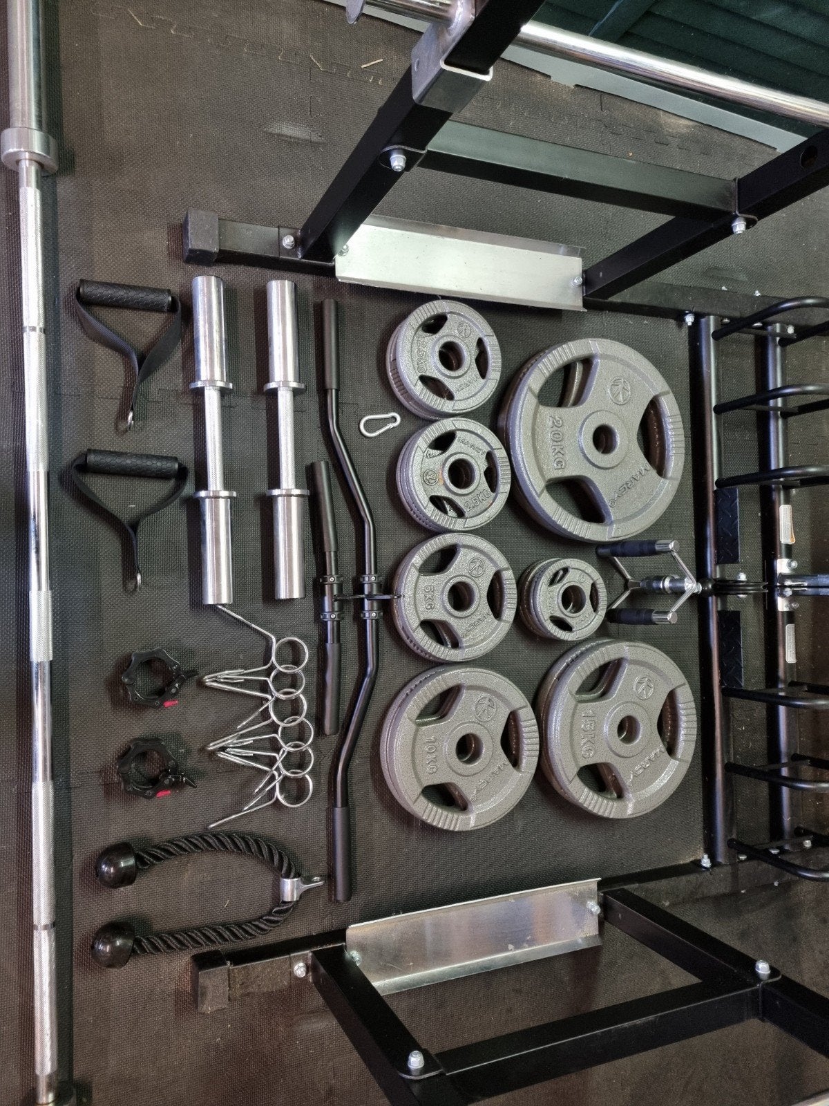 powercage met kabel + 140kg + Olympische bar en extra, Sport en Fitness, Fitnessmaterialen, Ophalen