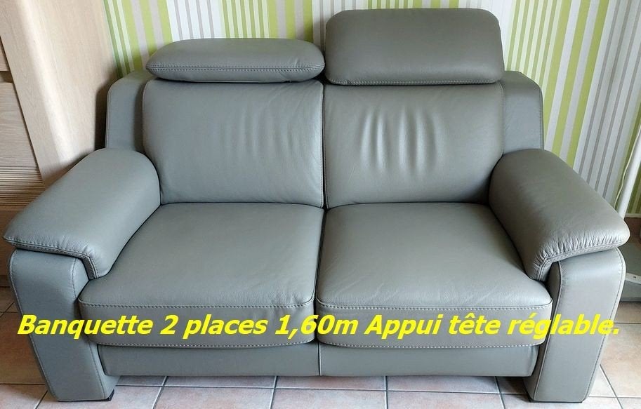 Très beau salon cuir gris 3+2 avec relax électrique ., Maison & Meubles, Enlèvement, Utilisé, Cuir, Moderne