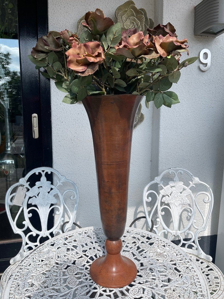 NIEUWE GROTE METALEN HOGE VAAS MET DEKSEL - Flamant Riviera, Maison & Meubles, Neuf, 65 cm, Avec couvercle, Métal
