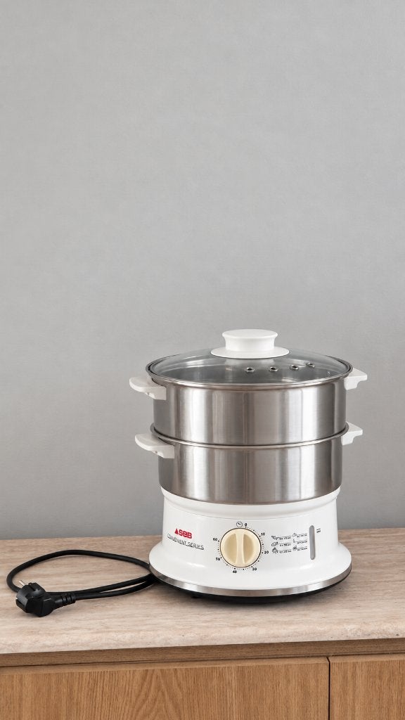 SEB elektrische stoomkoker / voedselstomer met 2 inox manden, Ophalen, Gebruikt