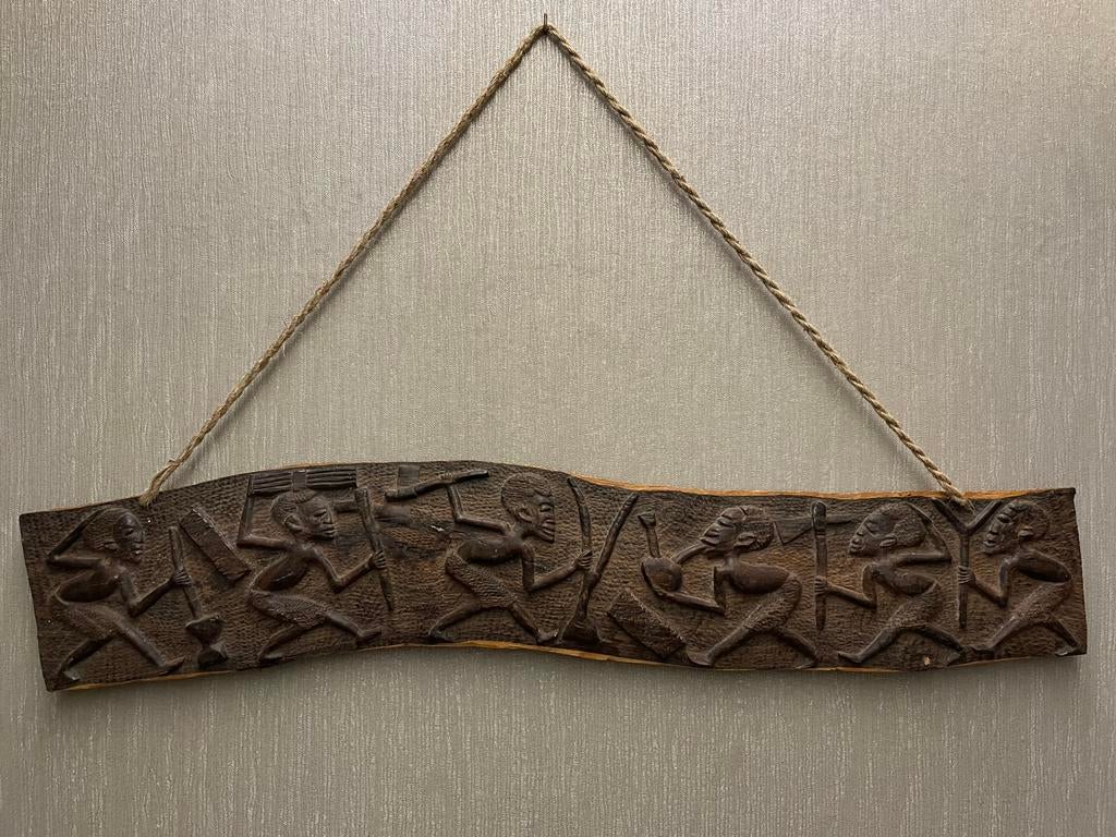 Zeer mooi Afrikaans tafereel in een houten paneeltje., Antiek en Kunst, Ophalen of Verzenden