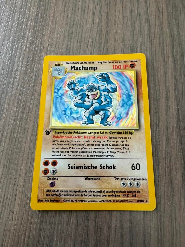 Eerste editie Machamp holo, Hobby en Vrije tijd, Verzamelkaartspellen | Pokémon, Ophalen of Verzenden, Zo goed als nieuw, Losse kaart