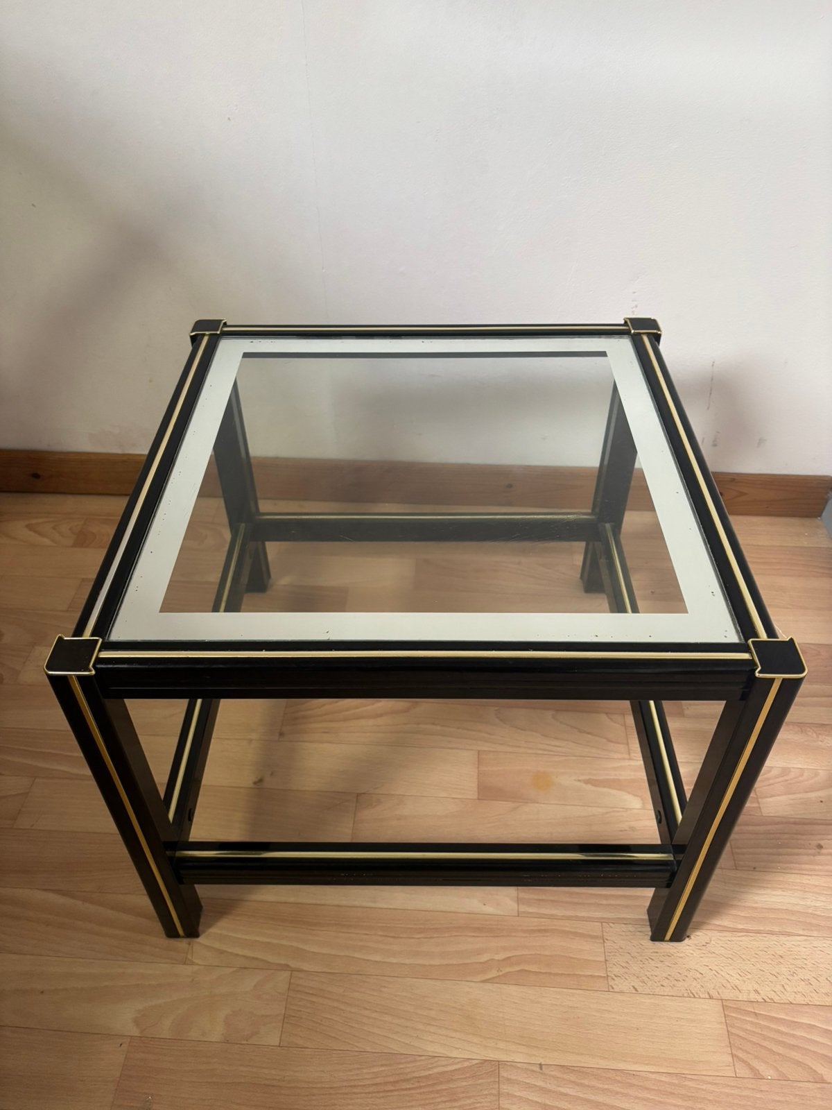 Mooi vierkant glazen bijzettafel/nachtkastje 50cmx50cm, Ophalen, Zo goed als nieuw, Vierkant, Glas