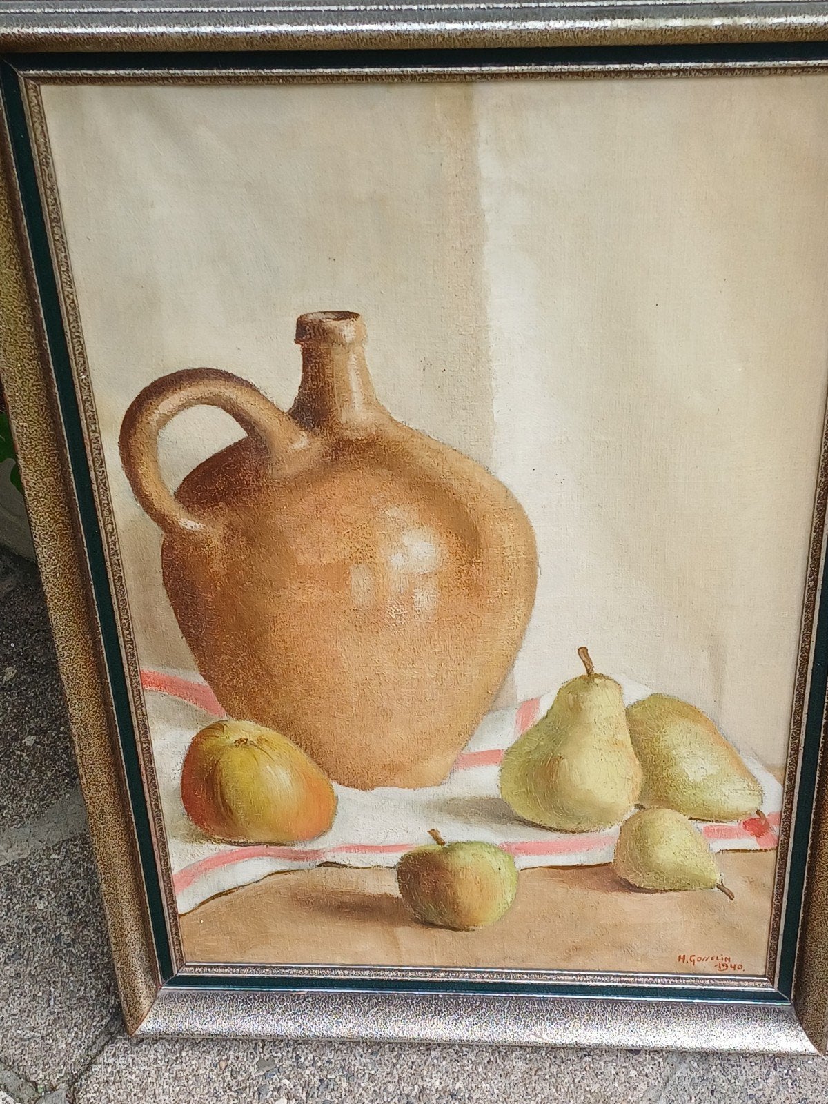 Nature morte signe ,peinture sur toile M.GOSSELIN 1940 60x45, Enlèvement ou Envoi