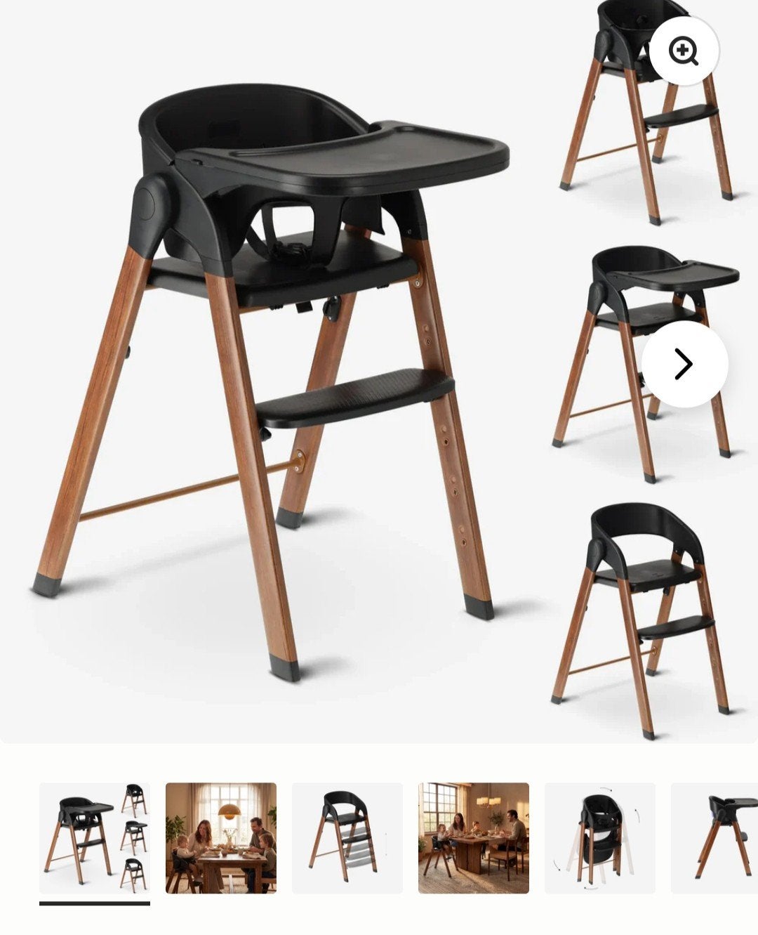 Luxe kinderstoel zwart/hout - DERYAN (Nieuwstaat), Enlèvement, Neuf, Chaise évolutive, Plateau amovible