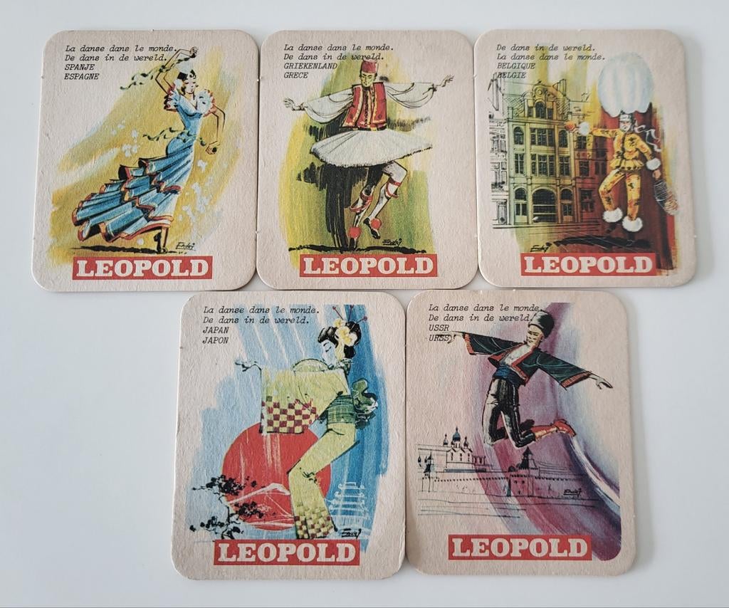 5 oude Leopold bierviltjes, Verzamelen, Biermerken, Ophalen of Verzenden
