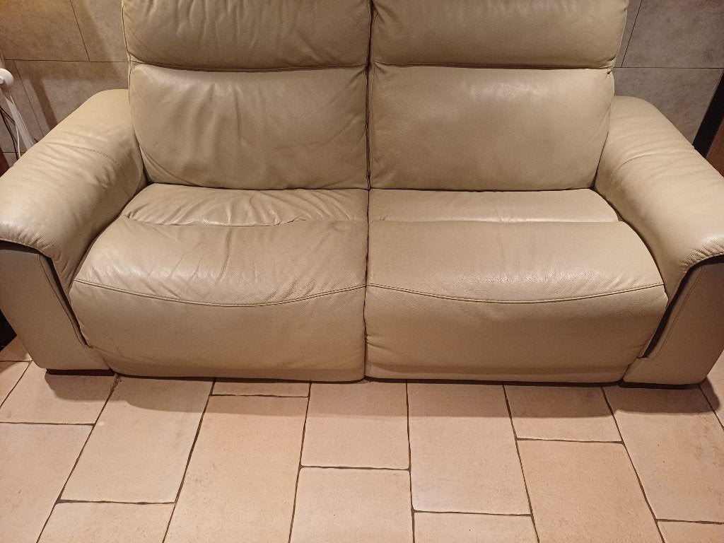 Fauteuil 2 places en cuir avec défrisants électriques, Maison & Meubles, Banc droit, Comme neuf, Enlèvement, Cuir
