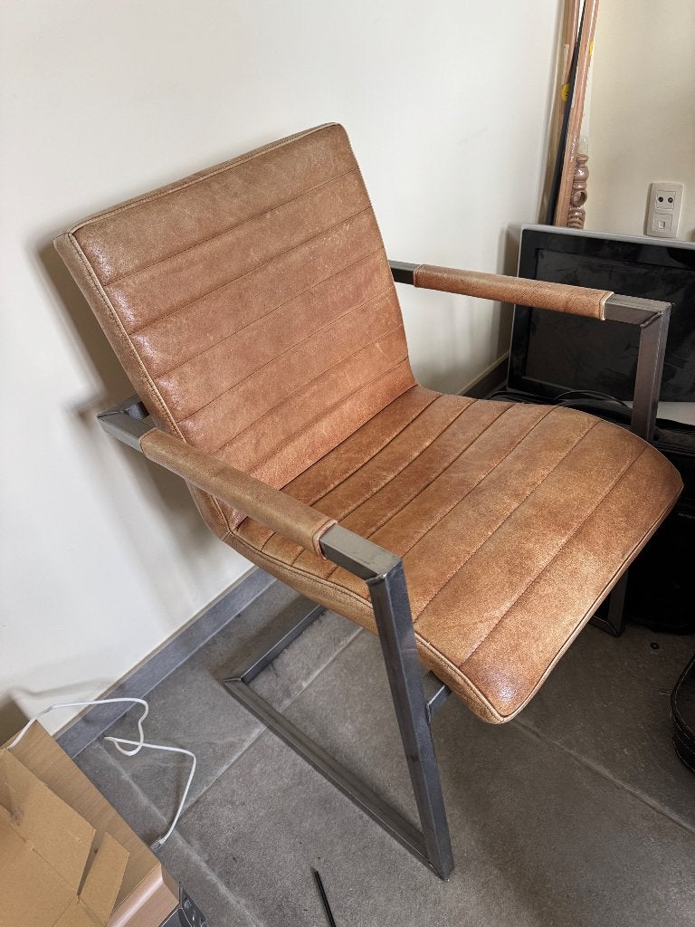 6 leren stoelen, Ophalen, Gebruikt, Bruin, Leer