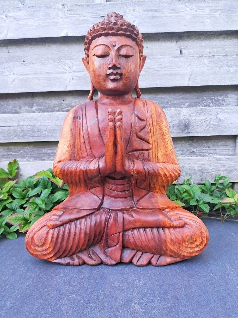 Statue de Bouddha /fait main/Anjali mudra/Asie/40 cm/brun, Neuf, Enlèvement ou Envoi, 40 cm, Marron