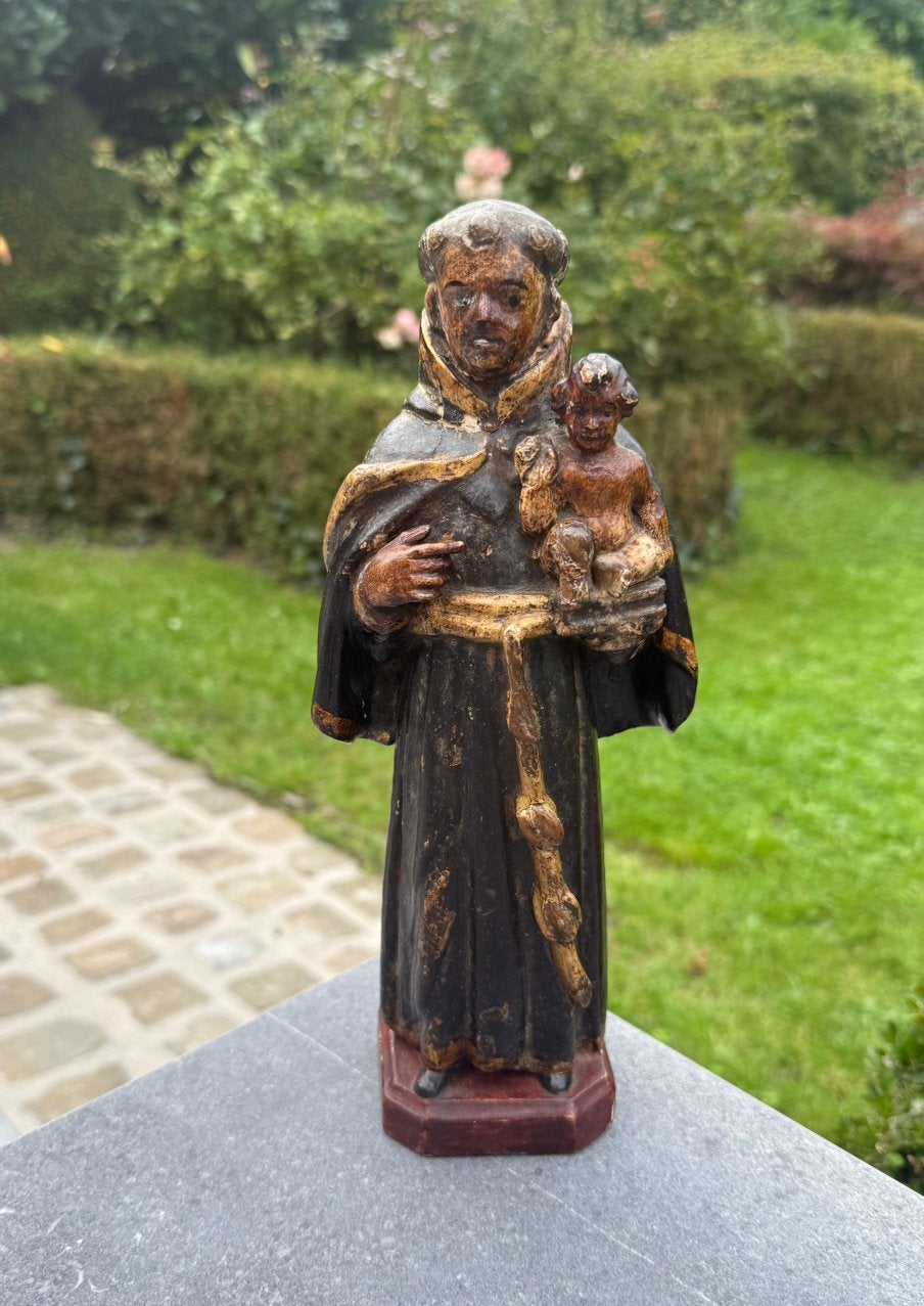espagne Saint Antoine avec l'Enfant Jésus — XVIIIe siècle, Antiquités & Art, Enlèvement ou Envoi, Bois, Statue