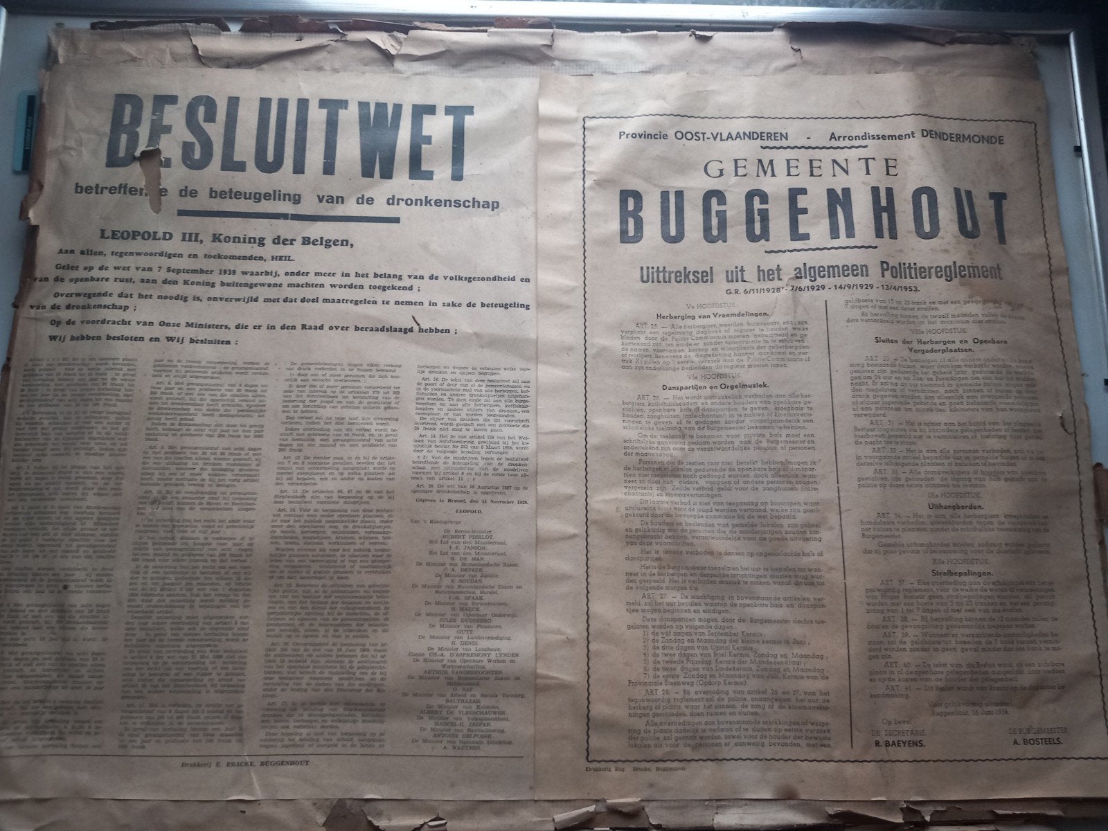 Besluitwet dronkenschap '53 politiereglement '64 Buggenhout, Verzamelen, Ophalen of Verzenden