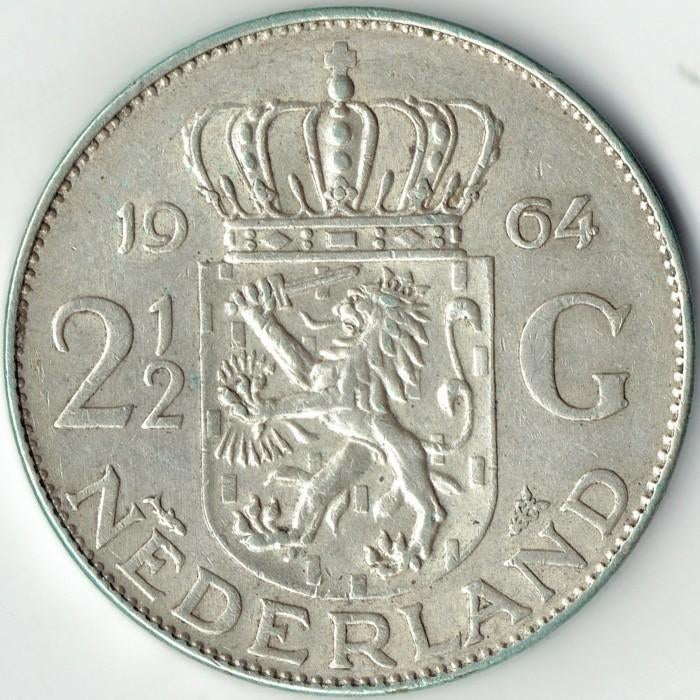 Pièce d'argent néerlandaise de 2 1/2 Gulden 1964, Enlèvement, Reine Juliana, 2½ florins, Argent