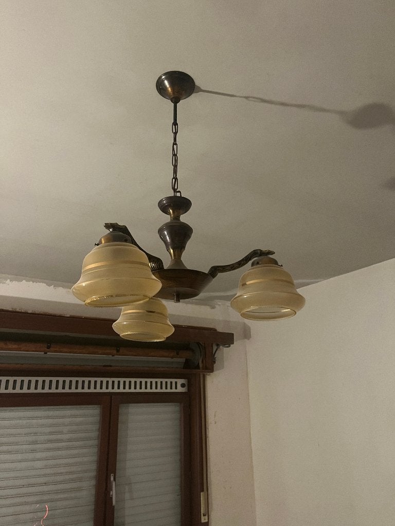 Lampe suspendue vintage classique à 3 bras, Enlèvement ou Envoi, Verre, Comme neuf, E27 (grand)