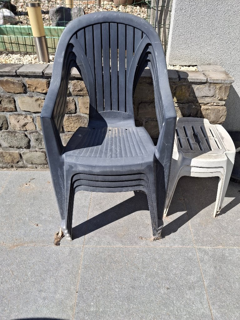 Tuinstoelen + krukjes + parasolvoet, Tuin en Terras, Ophalen, Gebruikt