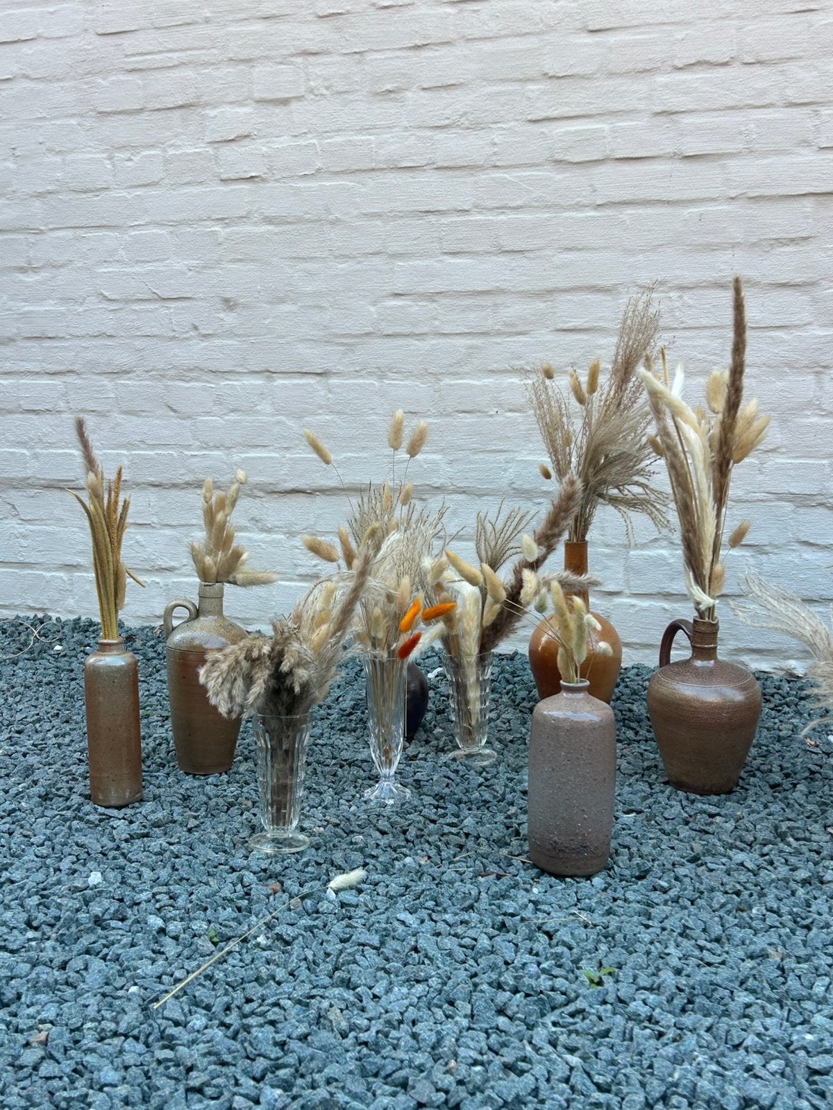Lot kruiken en vaasjes met droogbloemen, Huis en Inrichting, Ophalen, Gebruikt