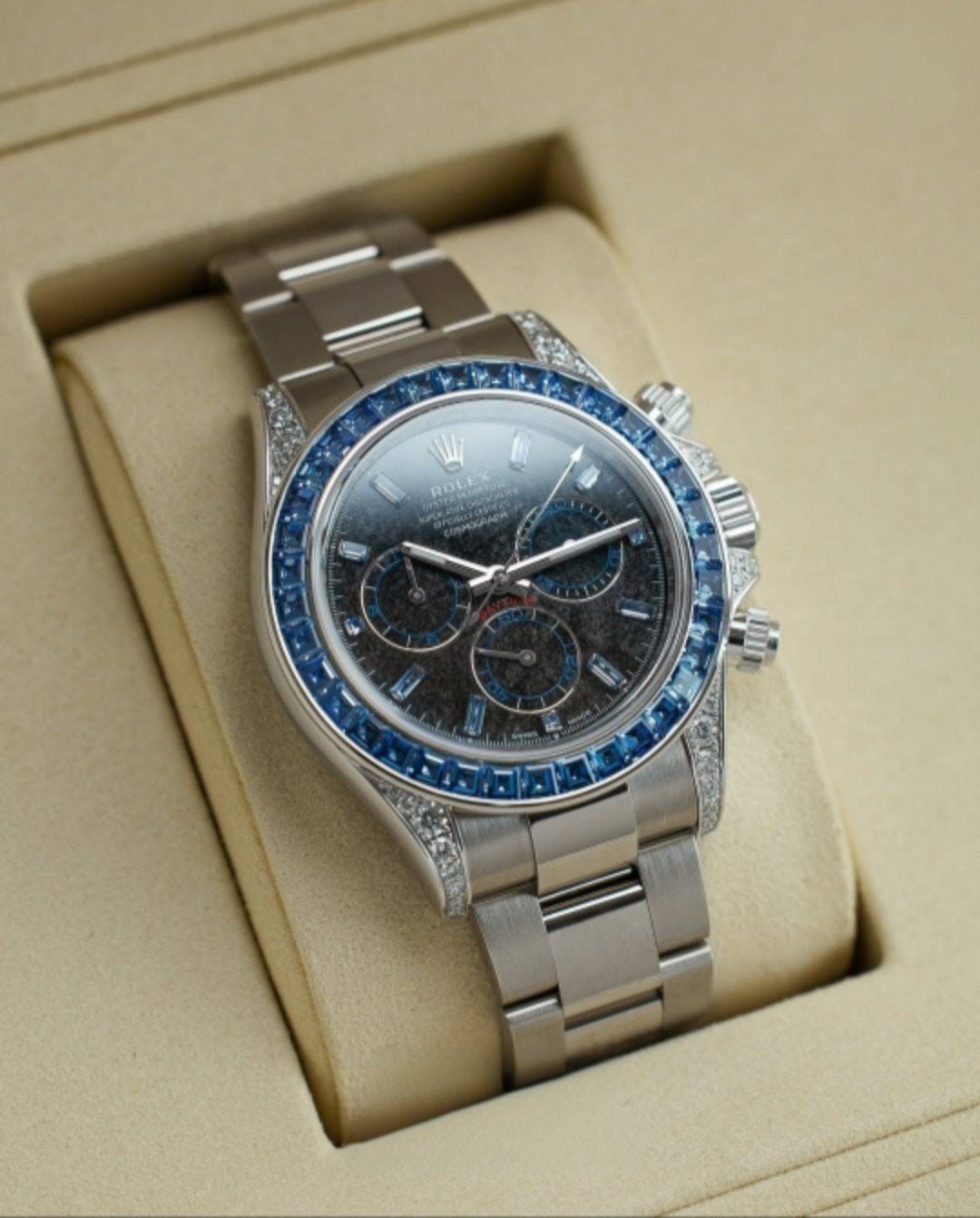 Rolex Cosmograph Daytona „Blauwe saffier”, Handtassen en Accessoires, Ringen, Verzenden, Nieuw, Wit, Goud