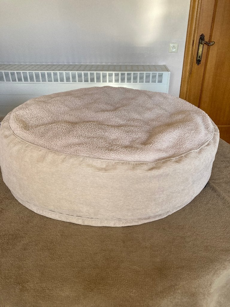 Beige zitzak in geribbelde velours (zijkant en bovenkant, Huis en Inrichting, Ophalen of Verzenden, Zo goed als nieuw, Beige, Zitzak