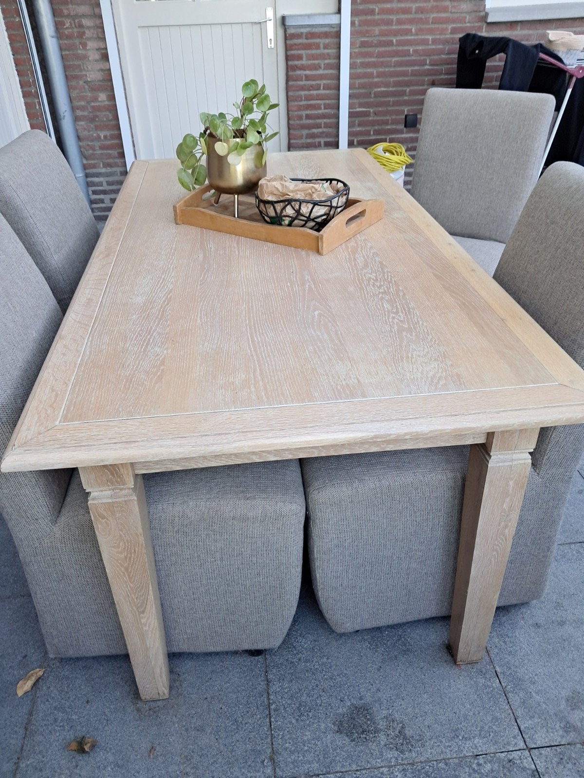 eiken tafel met 4 stoelen op wieltjes, Ophalen, Gebruikt