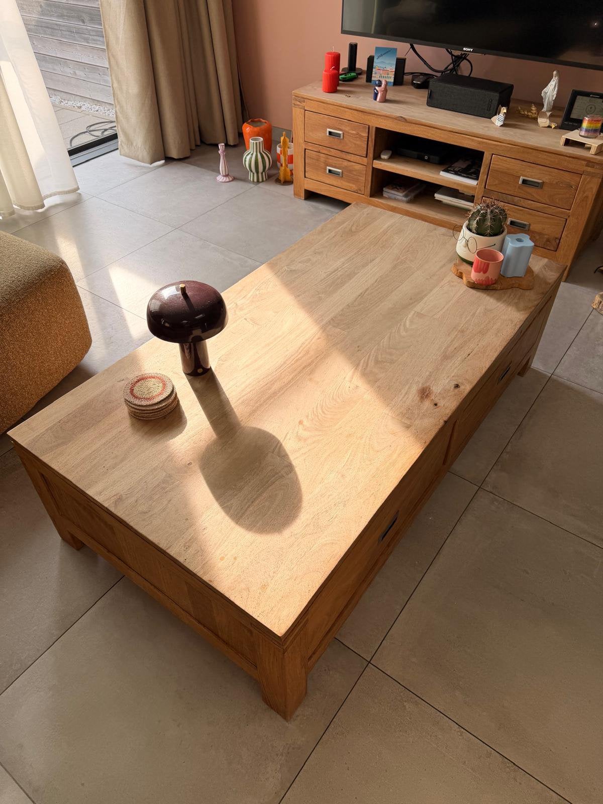 Teak salontafel, Teck, 100 à 150 cm, Enlèvement, Utilisé