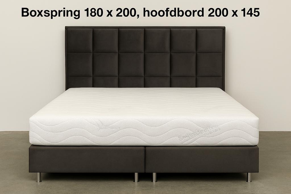 Boxspring 180x200 + luxe hoofdbord 200x145 – goede staat, Enlèvement, Comme neuf, 200 cm