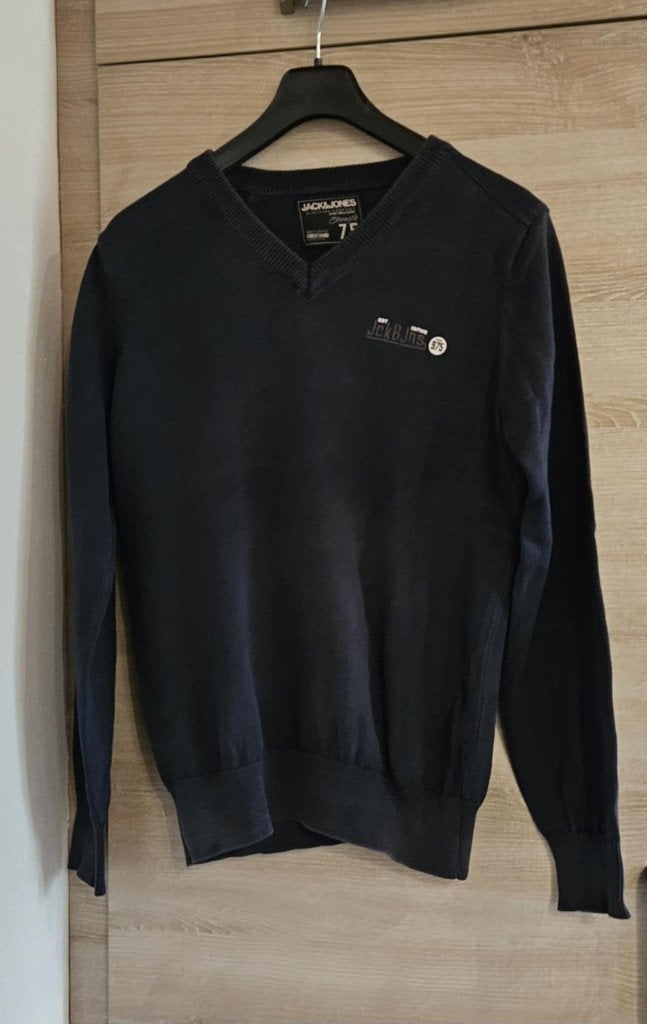 Pull JACK & JONES taille M bleu foncé col V, Enlèvement ou Envoi, Jack&Jones, Porté, Bleu