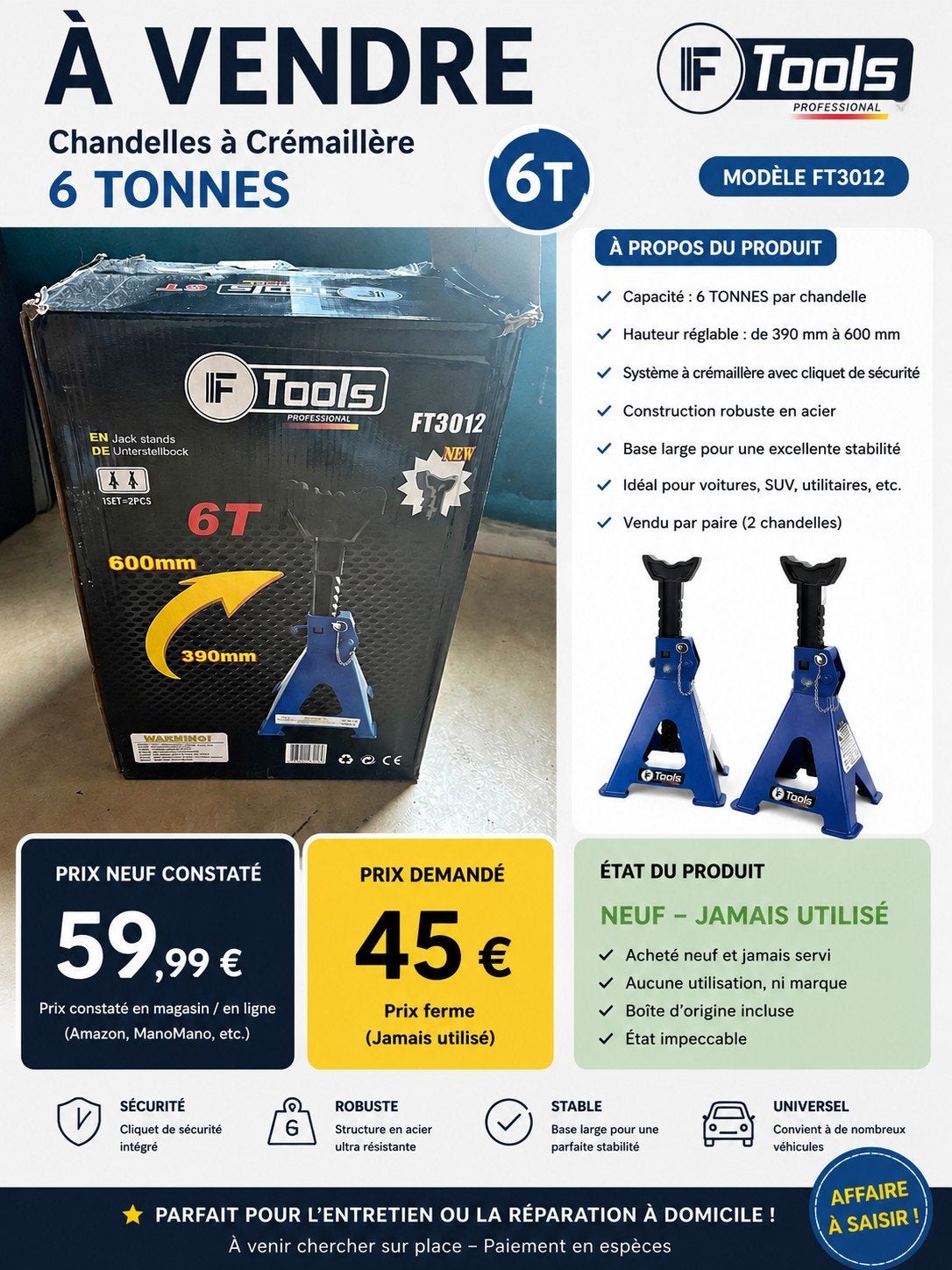 Chandelles a crémaillère, Enlèvement ou Envoi