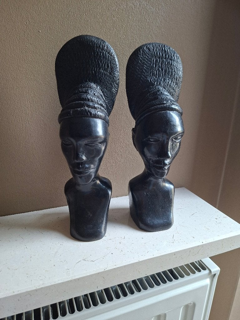 Statuettes et pot à bijoux art tribal congolais, Antiquités & Art, 24 cm, Fait main, Afrique, Bois