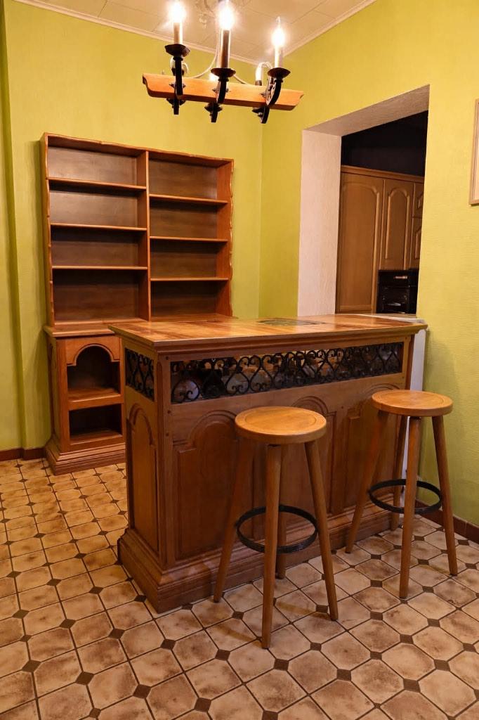 Bar en chêne massif + tabourets + étagère à verre, Enlèvement, Utilisé