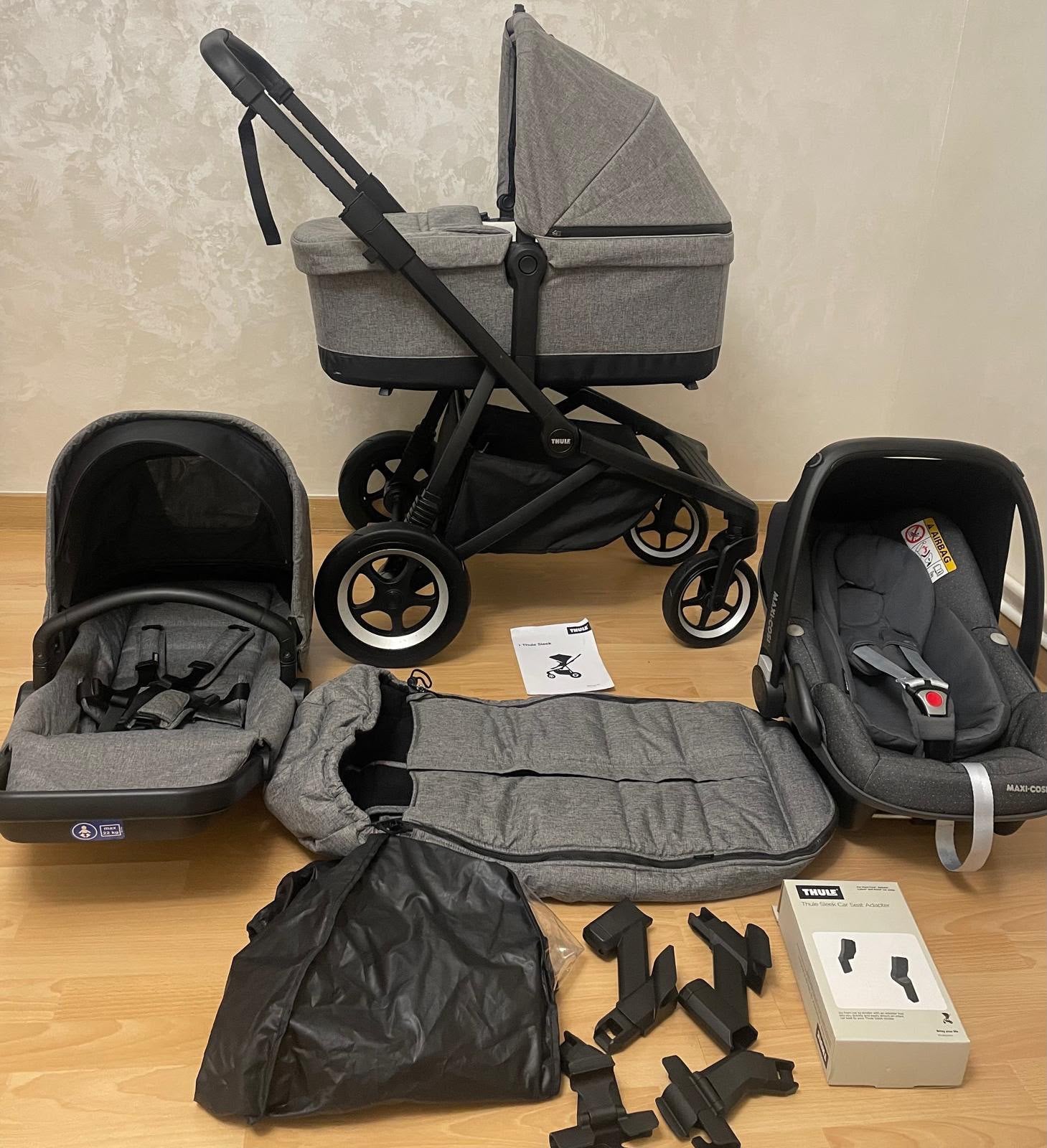 Thule Sleek Black/Gray Melange .3-in-1. grey melange compact, Kinderen en Baby's, Ophalen, Zo goed als nieuw