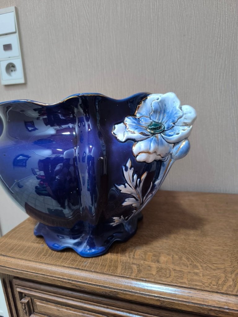kobaltblauwe keramieken cachepot Art Nouveau, Antiek en Kunst, Antiek | Keramiek en Aardewerk, Ophalen